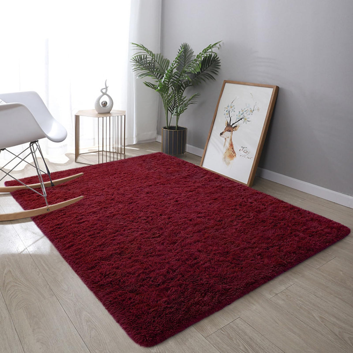 Super Soft Shaggy Rugs Fluffy Carpets, 6x9 ft, Burgundy Red Area Rug