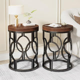 Round End Table, Industrial SideTable with Metal Hollow Frame