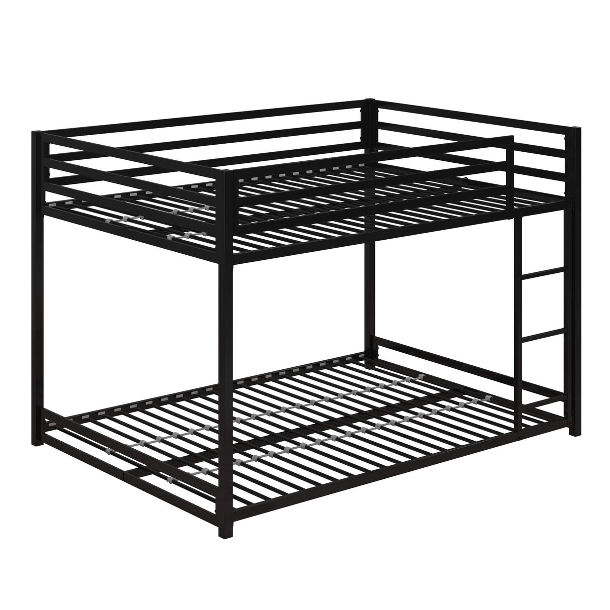 Metal Bunk Bed Frame for Kids, With Built-in Ladder, High Guardrail and Metal Slats, Floor Bed Bottom Bunk, No Boxspring Required, For Small Spaces, Full-Over-Full, Black