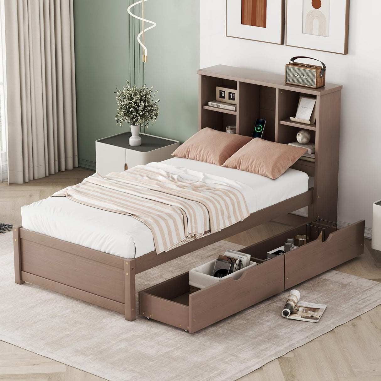 Bed Frame with Built-in USB Port Walnut