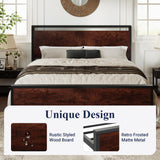 Queen Size Platform Bed Frame with Wooden Headboard and Footboard, Heavy Duty 12