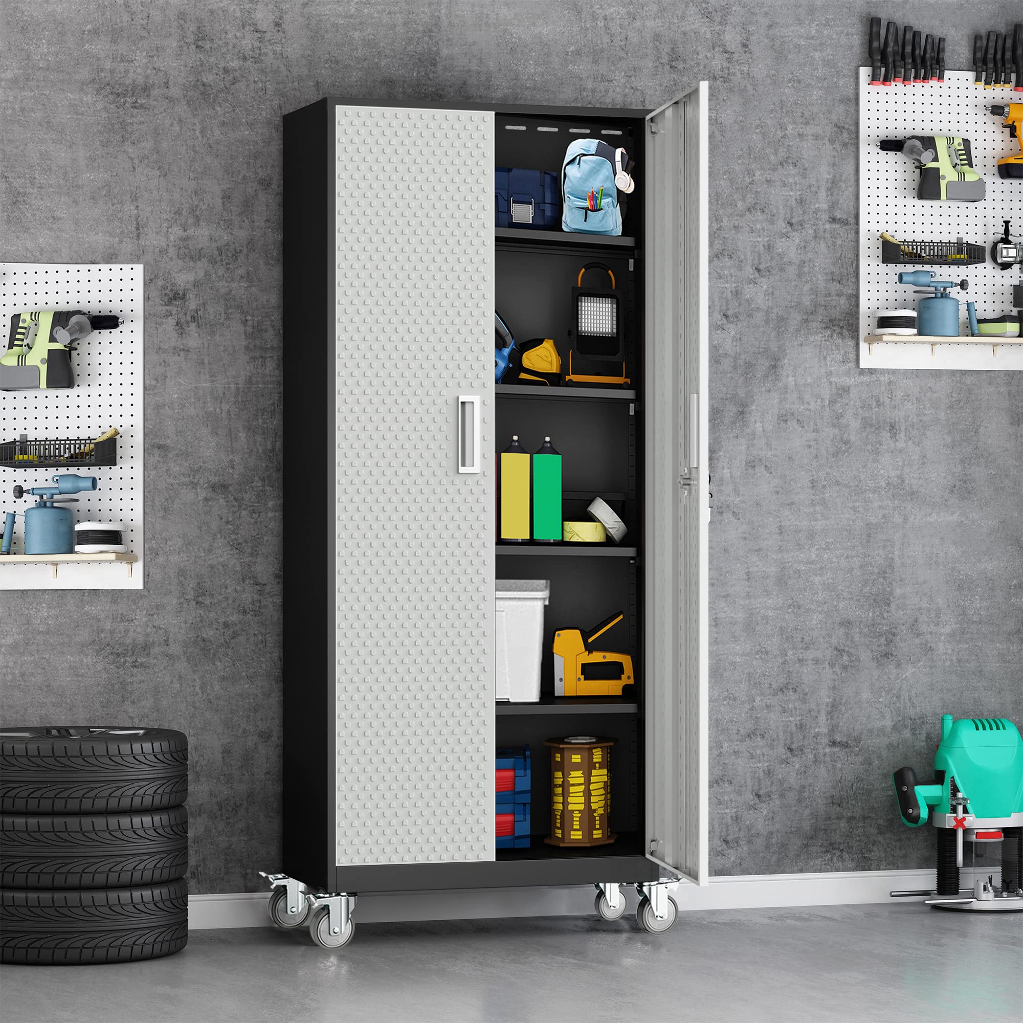 Garage Storage Cabinet, 72" Tool Storage Cabinet Utility Locker