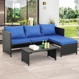 3-Piece Outdoor PE Rattan Furniture Set Patio Black Wicker Conversation Loveseat Sofa