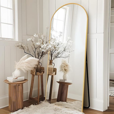 Oversized Full-Body Mirror, Large Arched Full Length Mirror with Stand, 76"x35" Aluminum