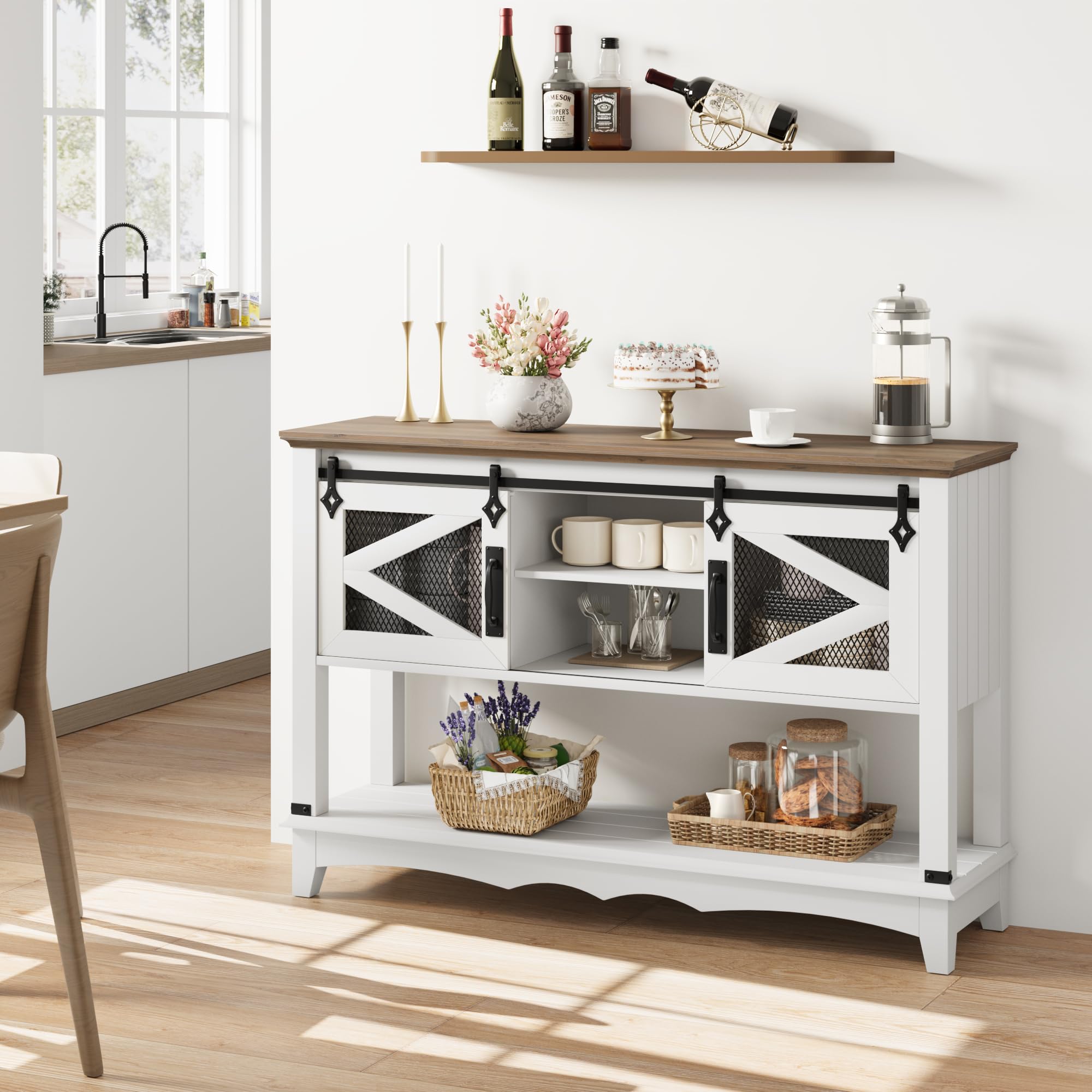 46" Entryway Table with Cabinet, Farmhouse Console Table with Storage