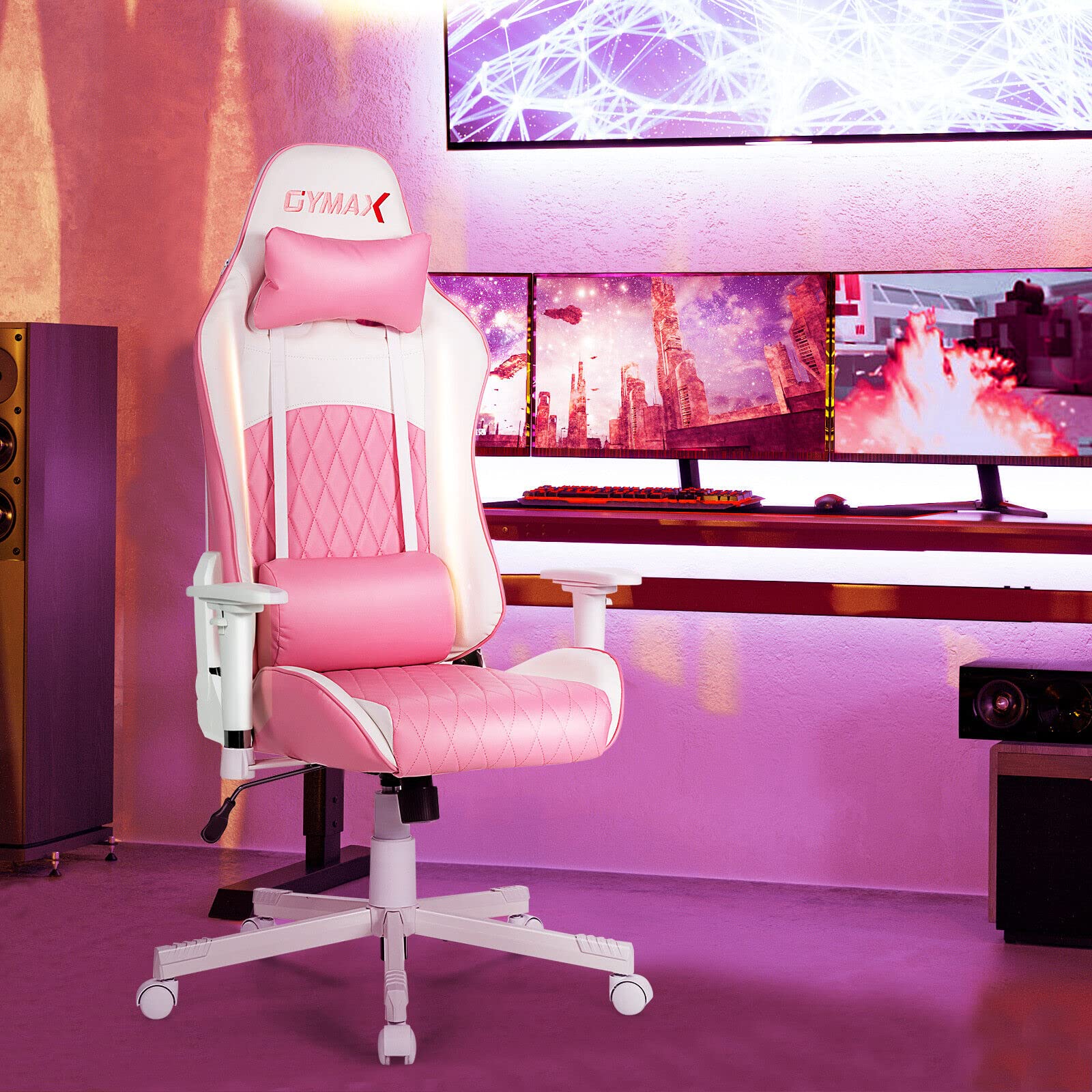 Pink Ergonomic Gaming Chair with Lumbar Support