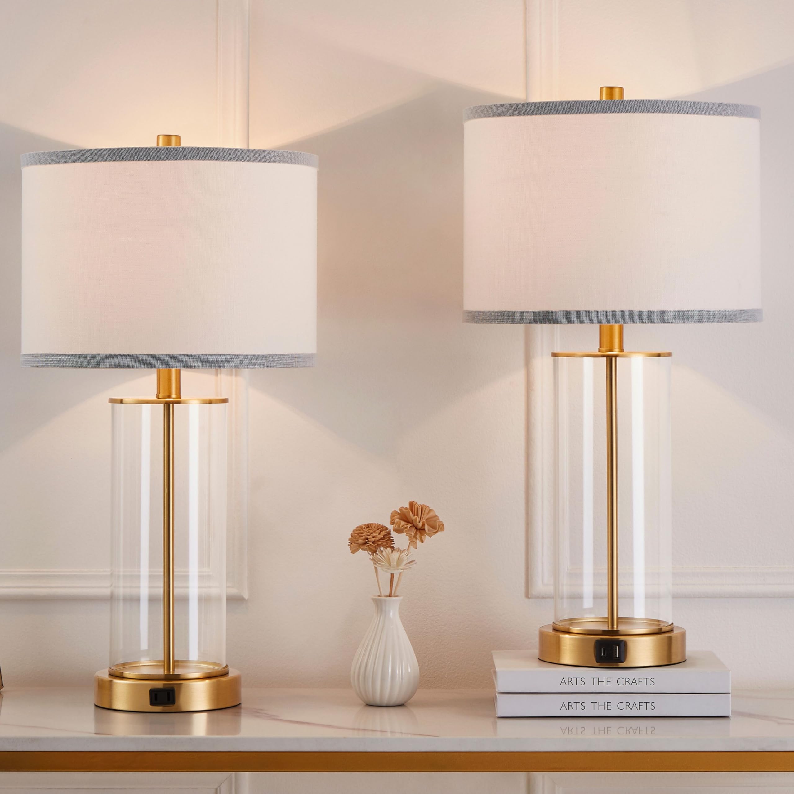 23.5'' Glass Table Lamp Set of 2 for Bedroom Antique Brass Finish
