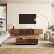94.5" Mid-Century Modern TV Stand for 80+ Inch TVs - Walnut Entertainment Center
