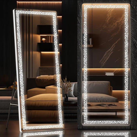 Full Length Mirror with Lights, 56" x 16" LED Floor Mirror, Full Body Dressing Standing