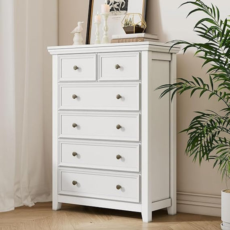 White Dresser for Bedroom, White 7-Drawer Dresser, Modern 7 Chest of Drawers