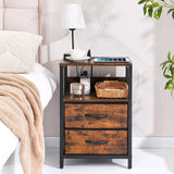 Nightstand with Charging Station, Small Night Stand with Fabric Drawers