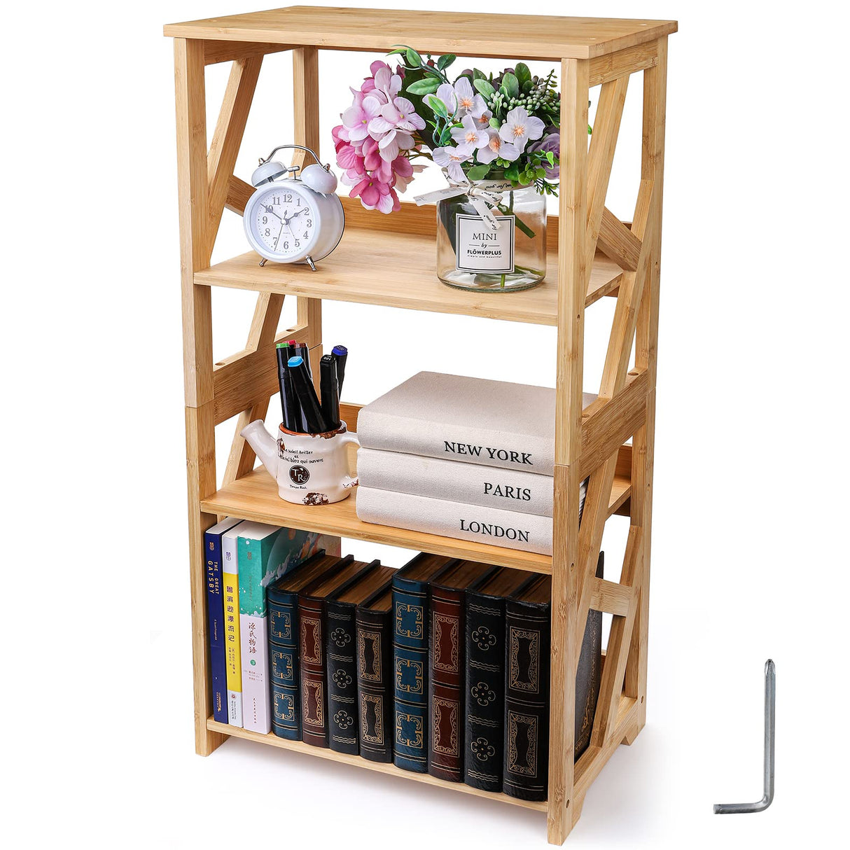 Bookcase, 3-Tier Open Shelf Bookcase, Small Bamboo Bookshelf, Bamboo Natural Shelving, Book Organizer Storage Open Shelf Rack, Display Shelves for Bedroom, Living Room, Office, Bathroom