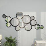 Metal Abstract Room Wall Mirror Bubble Cluster Entryway Mirror, Wall Mounted Mirror 24" x 1" x 52", Black