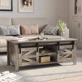 Coffee Table with Storage and Sliding Barn Doors, Farmhouse Living Room Table