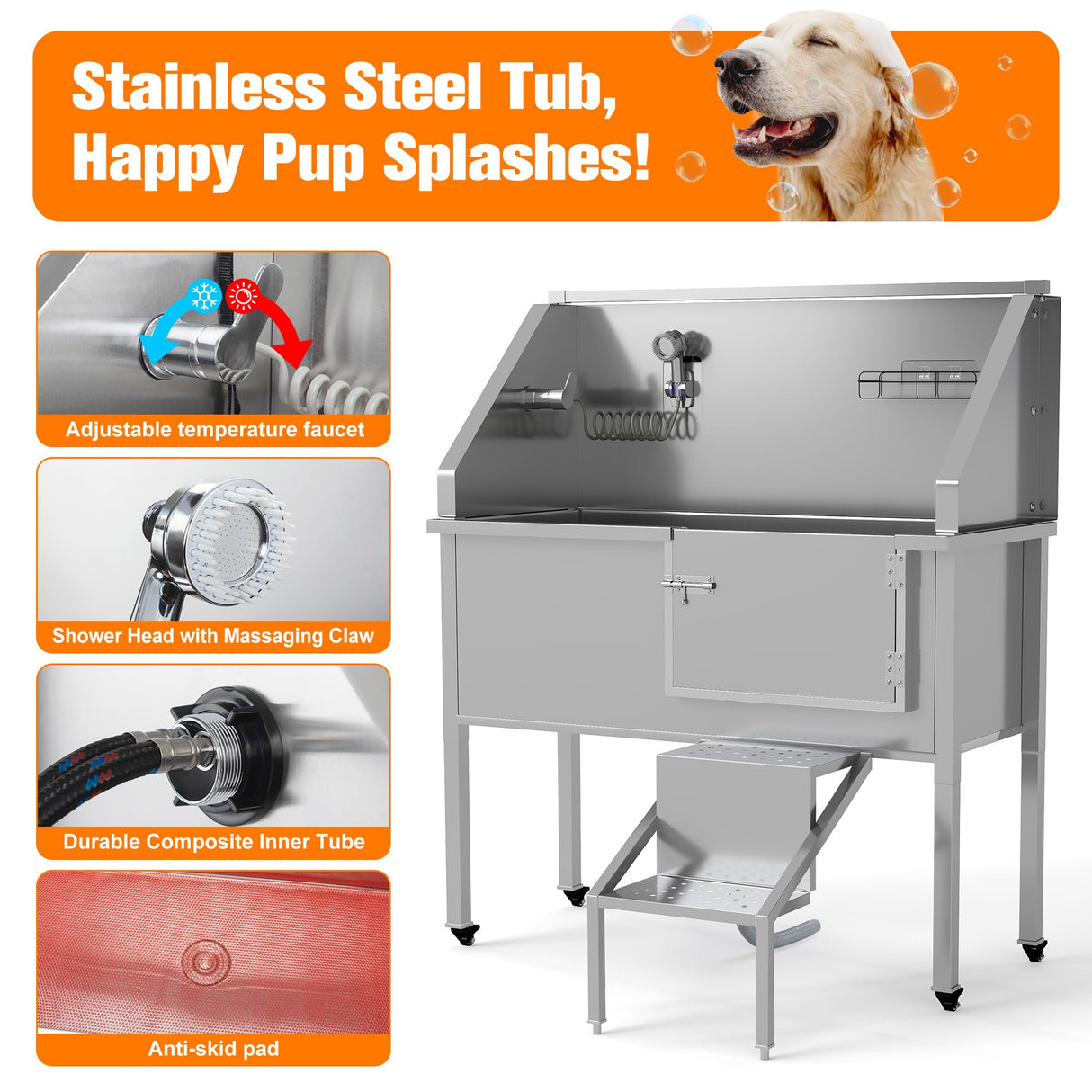 56" Professional Dog Washing Station with Stairs