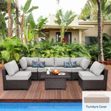 7 Pieces Outdoor Wicker Furniture Conversation Set Patio Furniture Sectional Sofa