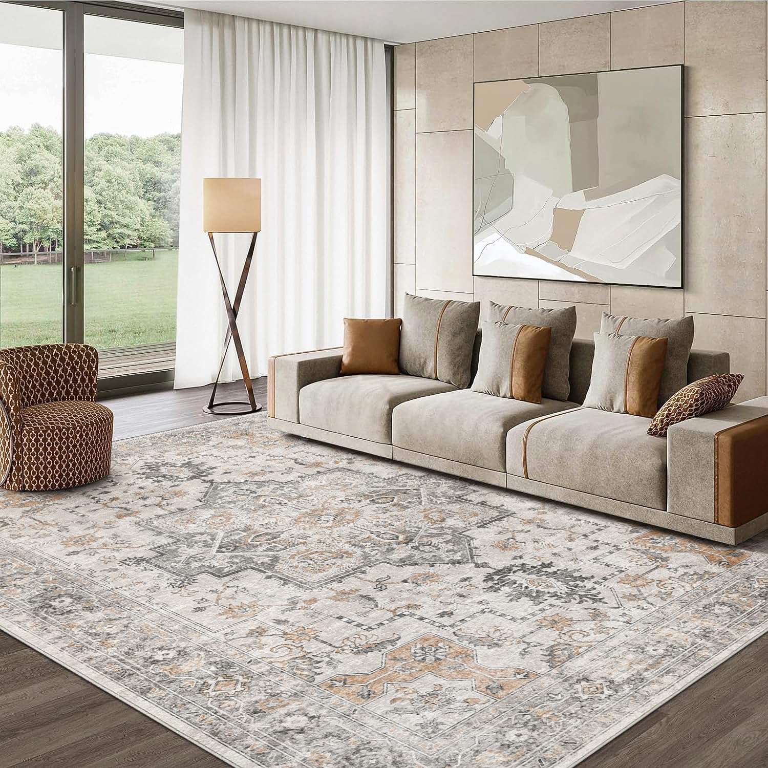 8x10 Area Rugs for Living Room, Machine Washable Non Slip Vintage Retro Rugs,