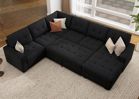 Sleeper Sectional Sofa with Pull Out Bed, U Shaped Sectional Couch with Storage Chaise