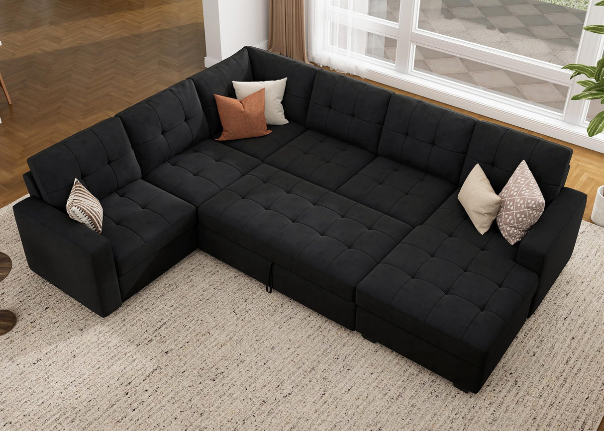 Sectional Sleeper Sofa with Pull Out Bed, U Shaped Sectional Couch for Living Room,