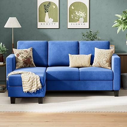 Sectional Sofa Couch 3 seat L-Shaped Sectional Sofa with Linen Fabric Ottoman Small