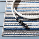 Cabana Collection Area Rug - 8' x 10', Grey & Blue, Stripe Design, Non-Shedding & Easy