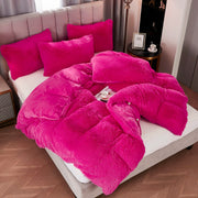 Shaggy Fluffy Faux Fur Duvet Cover Set Button Closure Velvety Bedding Set Comforter