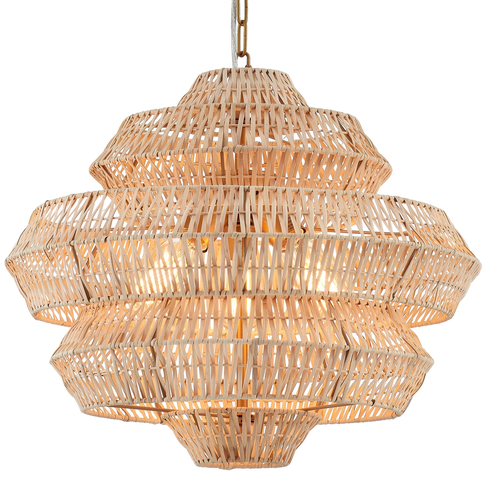 22” Hand Woven Rattan Chandelier 5 Round Adjustable Boho Pendant Light Farmhouse