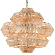 22” Hand Woven Rattan Chandelier 5 Round Adjustable Boho Pendant Light Farmhouse