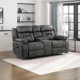 Reclining Couch, Polished Microfiber Manual Double Recliner Sofa, Gray