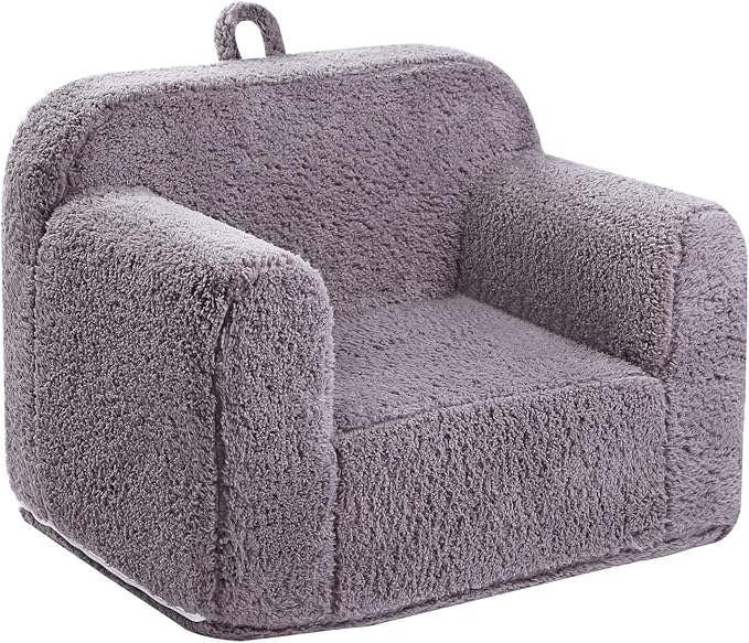 Kids Snuggly-Soft Sherpa Chair, Cuddly Toddler Foam Chair for Boys and Girls, Light Grey