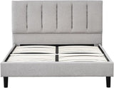 Heli Full Bed, Gray Linen Upholstered Frame, Vertical Tufted Headboard