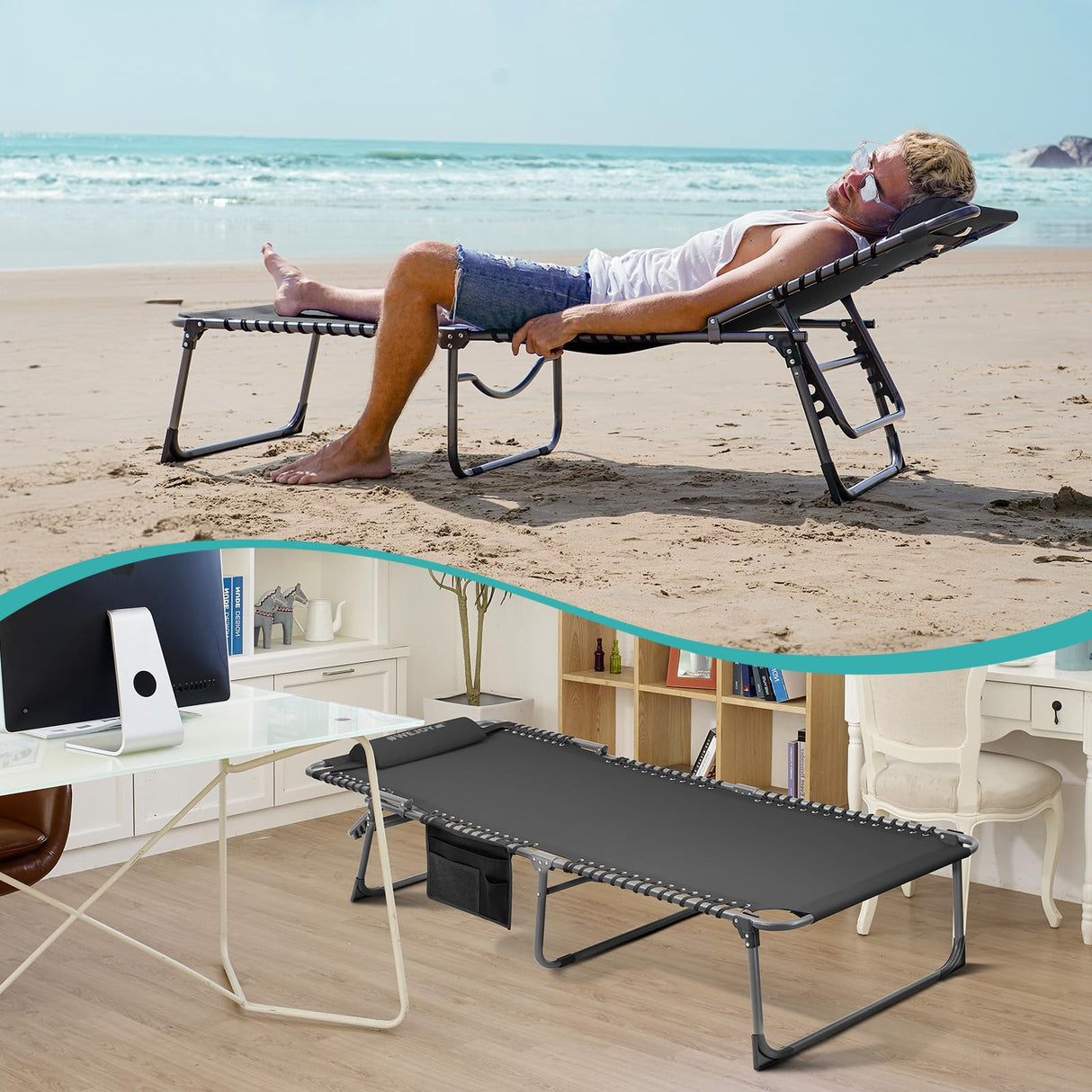 Outdoor Folding Chaise Lounge Chair for Outside, Patio, Beach, Pool