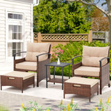 5 Pieces Patio Furniture Set, Outdoor Rattan Chairs with Metal Coffee Table