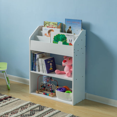 Wooden Storage Bookcase with Shelf, Playroom Bedroom Living and Office