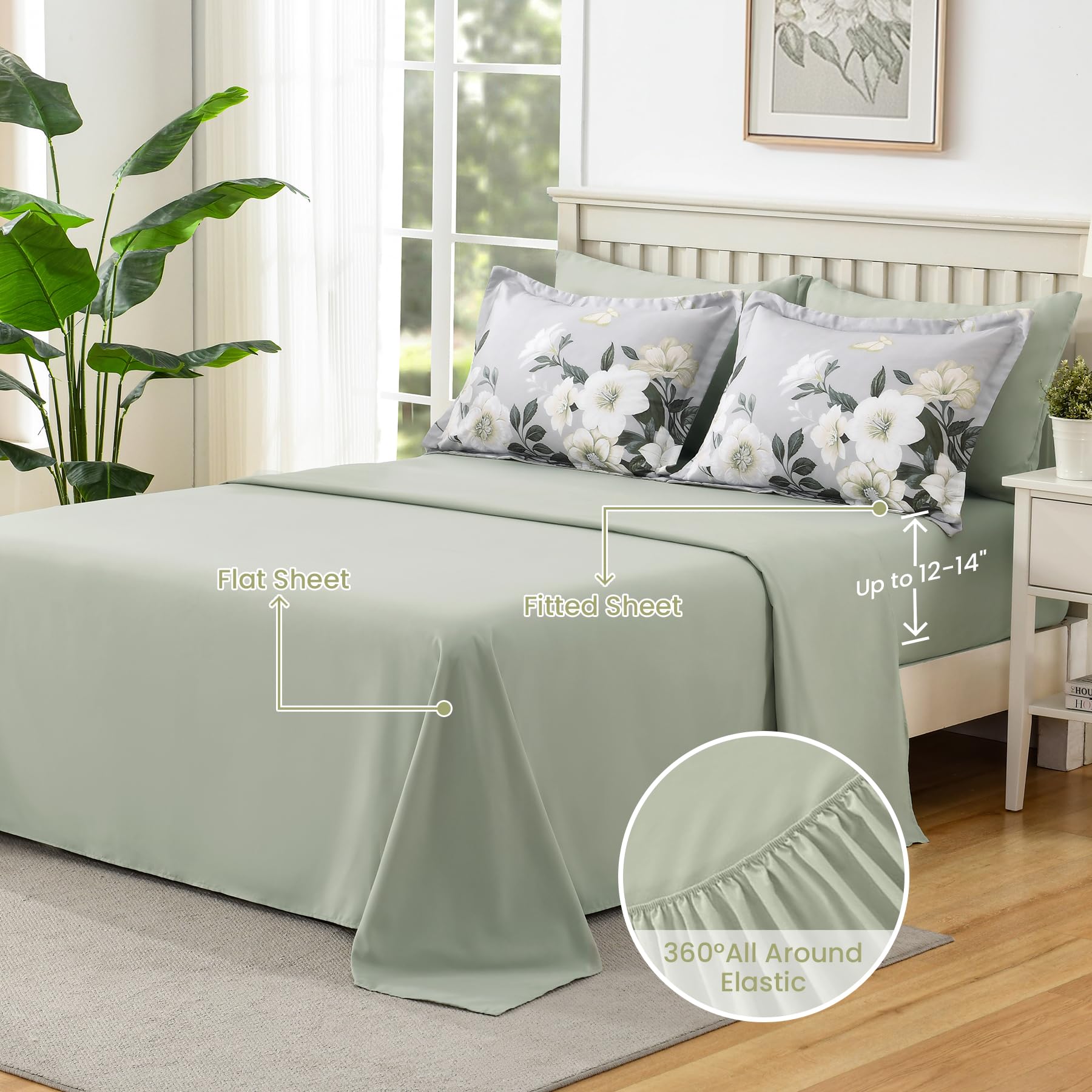 7-Piece King Comforter Set - Sage Green Floral