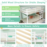 Bunk Bed Twin Over Twin, Floor Bunk Bed with Ladder, Solid Wood Low Twin Bunk Beds