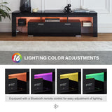 TV Stand for 75 inch TV, Black TV Stand with LED Lights, Modern Entertainment Center