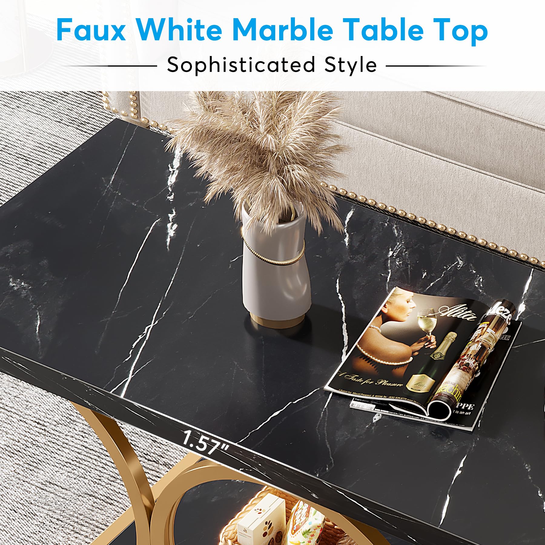 Rectangle Coffee Table, 47.24-inch Modern Coffee Tables for Living Room