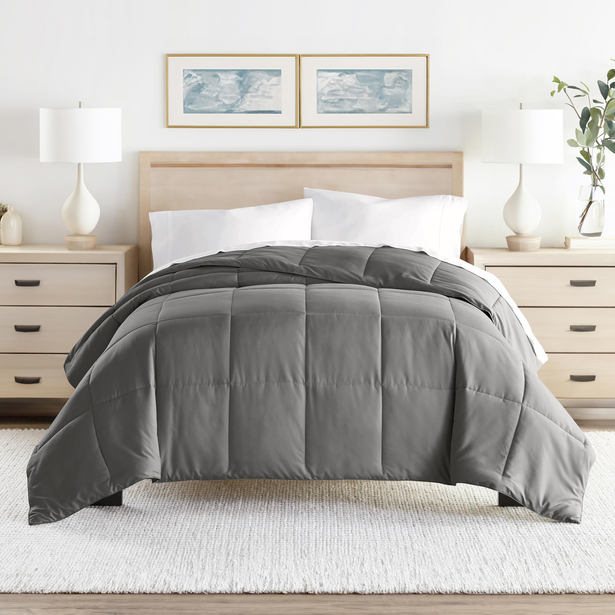Home Collection Premium Luxury Down Fiber Comforter, Full/Queen, Gray (Model