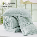 Boho Tufted Comforter Set King - Sage Green Cationic Dyeing Bedding Comforter Set