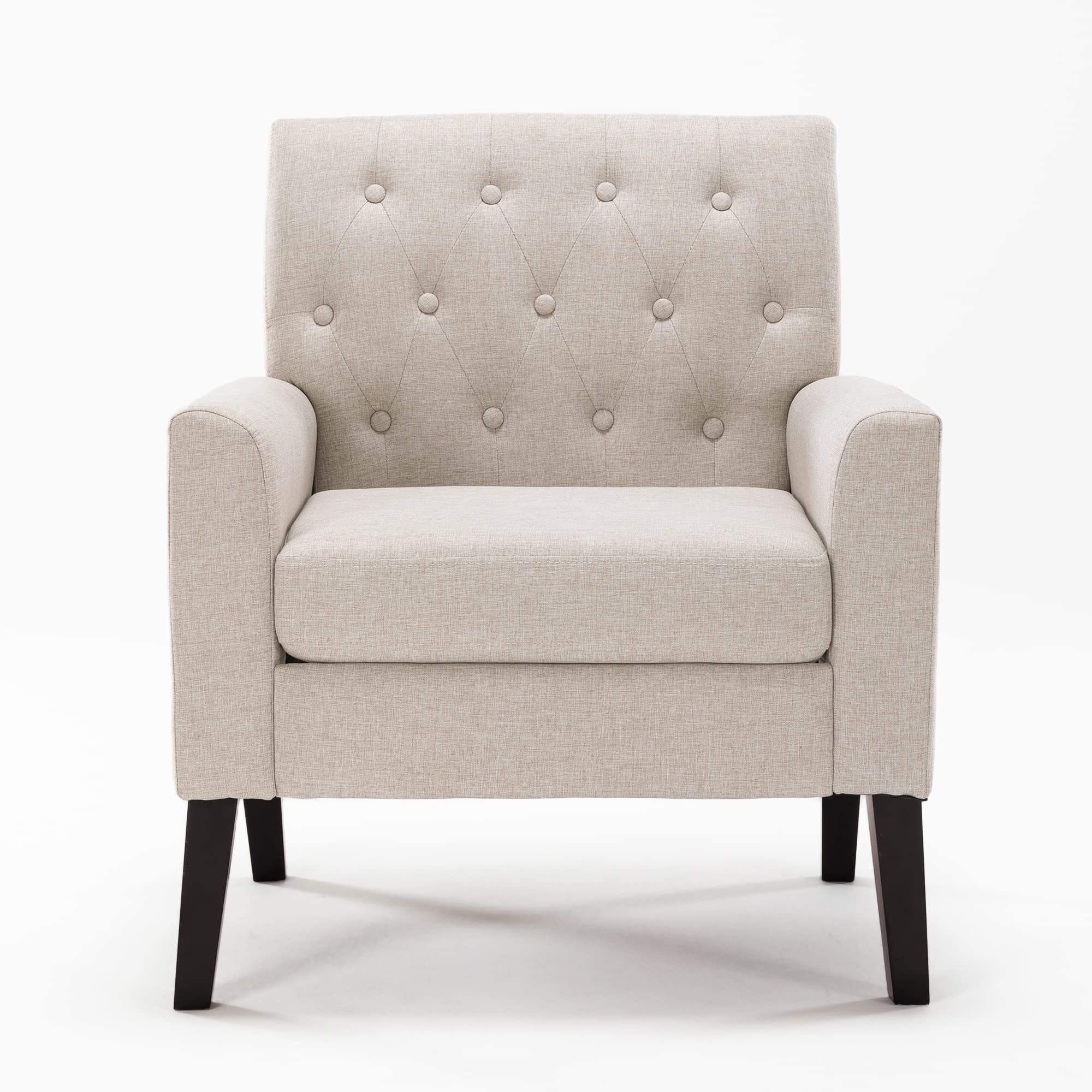 Linen Color Linen Accent Chair 18.5" H, Button Tufted Upholstered Modern Armchair