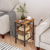 End Table with Charging Station and USB Ports, 3-Tier Nightstand with Adjustable Shelf,