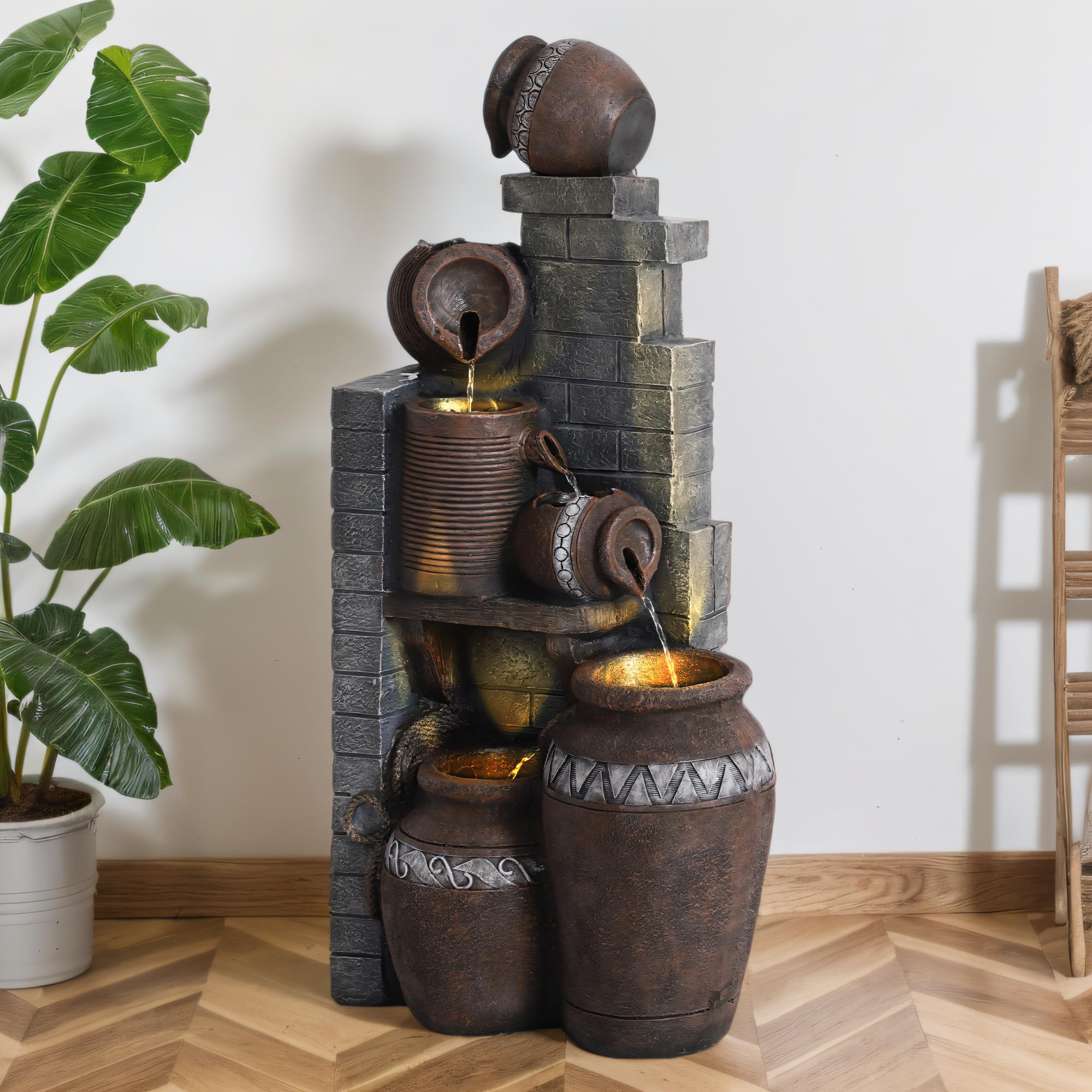 6-Tiers Garden Waterfall Fountain Outdoor - 40''H Water Fountains and Waterfalls,