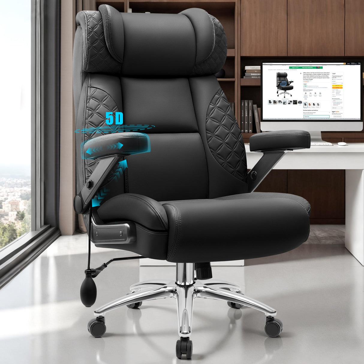 500LBS Big and Tall Office Chair with Adjustable Lumbar Support