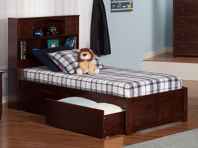 Newport Twin XL Platform Bed with Footboard and Storage Drawers, Grey