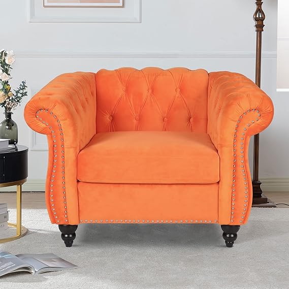 Velvet Chesterfield Chair, Mid-Century Modern Single Sofa Chair