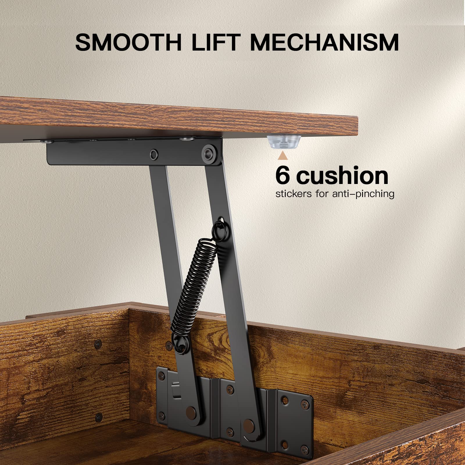 Lift Top 39in Hidden Compartment and Storage Shelf, Solid Wood Coffee Table
