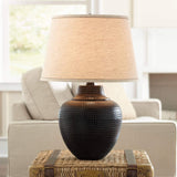 Brighton Rustic Traditional Farmhouse Table Lamps 27.25" Tall Set of 2 Hammered Bronze