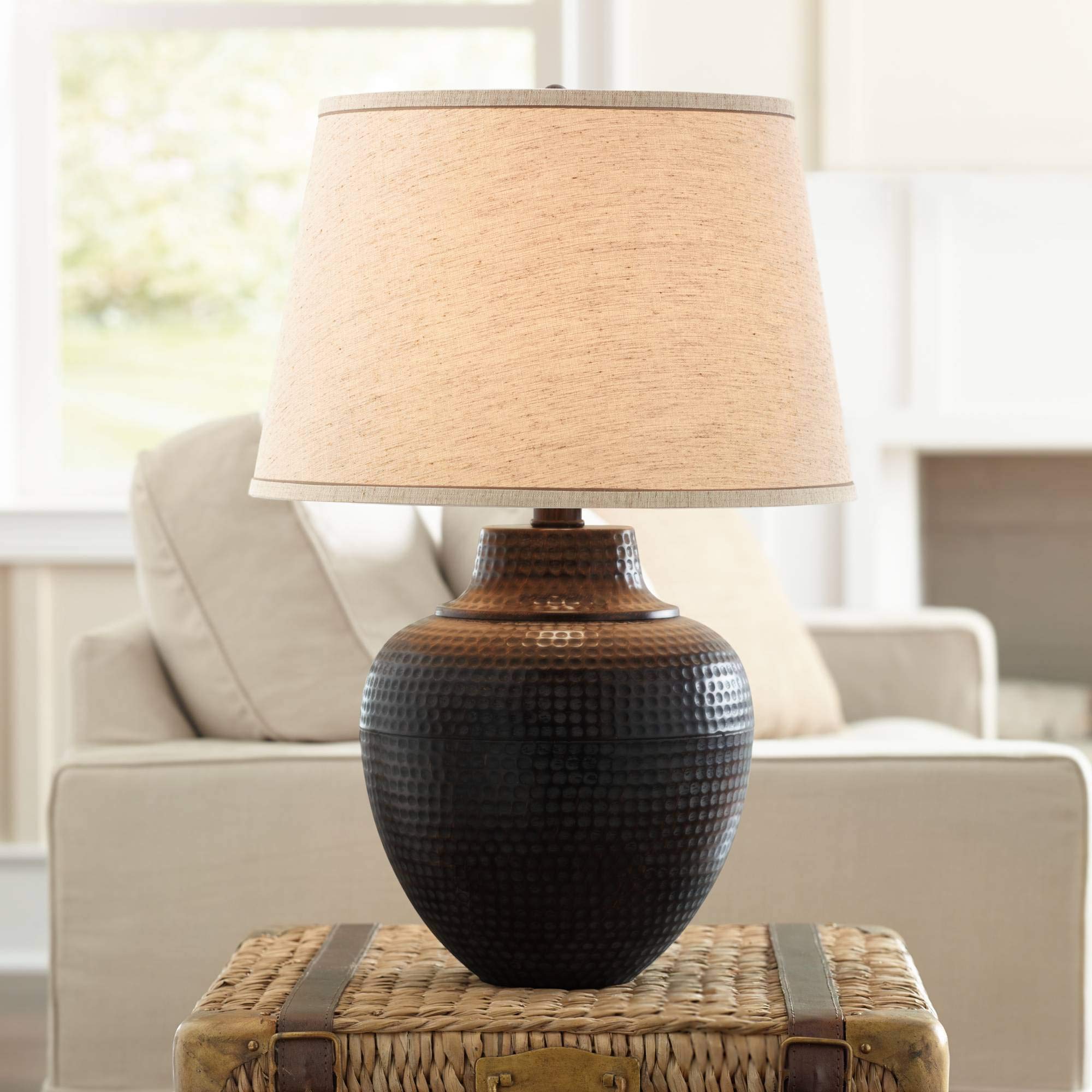 Brighton Rustic Traditional Farmhouse Table Lamps 27.25" Tall Set of 2 Hammered Bronze