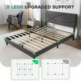 Queen Size Bed Frame Upholstered Platform Bed with Adjustable Headboard,